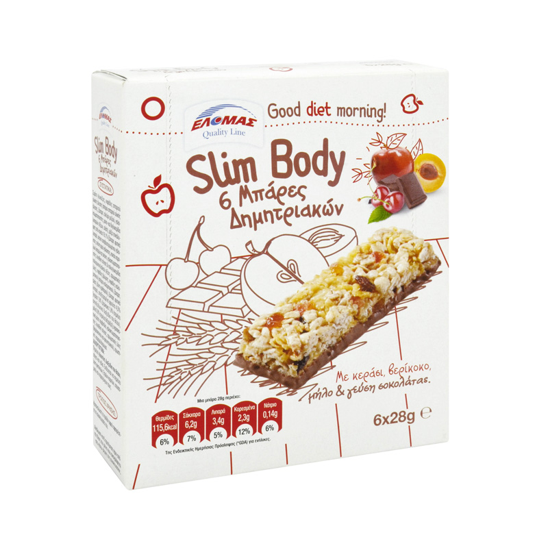 ΕΛΟΜΑΣ Μπάρες δημητριακών Slim Body 6x28g (με κεράσι, βερίκοκο, μήλο & σοκολάτα)